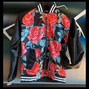 Satin Floral Print Lightweight Spring Bomber Jacket by CHRDLR - Small